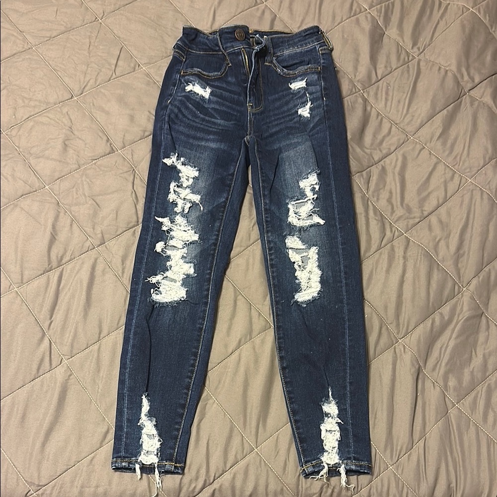 American Eagle Outfitters Blue Skinny Distressed Jeans